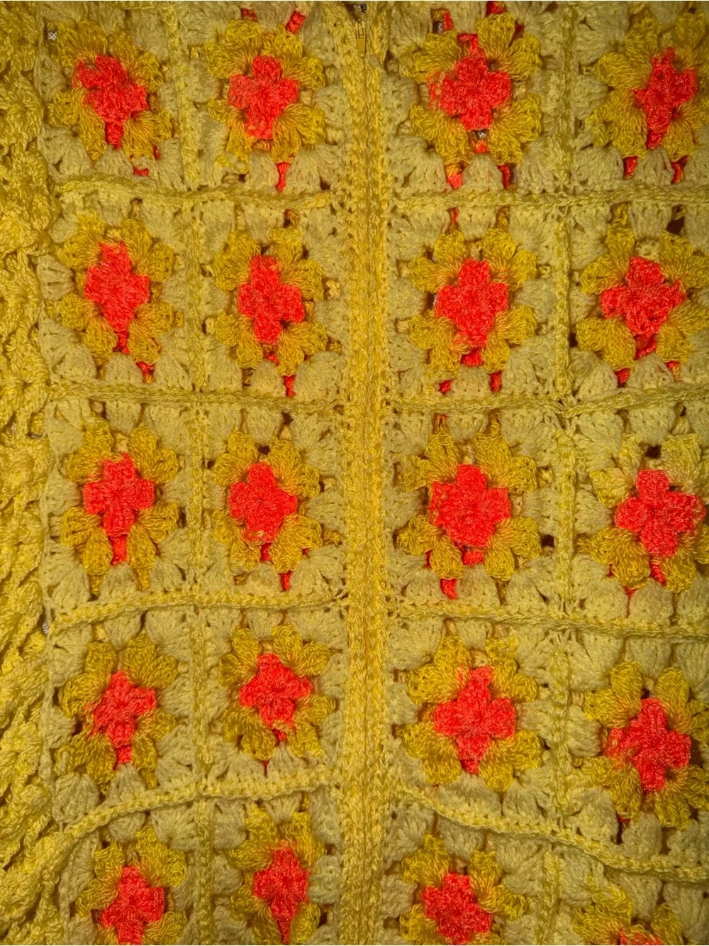 Vintage Handmade Crochet Baby Bunting Sleep Sack Yellow Orange Floral Zip 29”